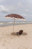 Zwarte bloemen parasol met bijpassende inklapbare strandstoel van Embellish Living 