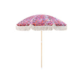 Embellish Living vintage ibiza parasol met tropische bloemen print en franjes. Licht van gewicht en met bijpassende opbergtas. Ideaal voor in je tuin, strand of de camping.